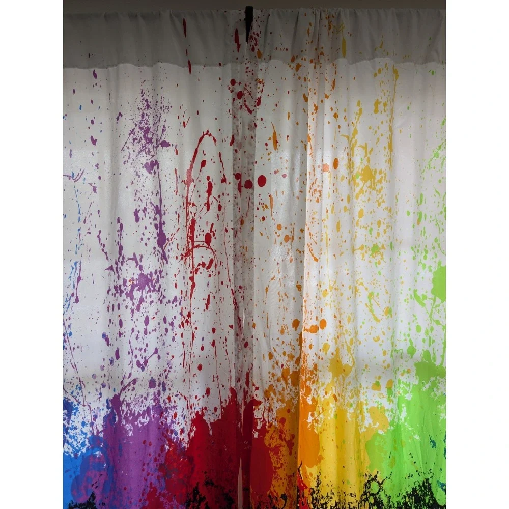Vintage Crayola Curtain Spattered Paint Drip 2 Panels 51